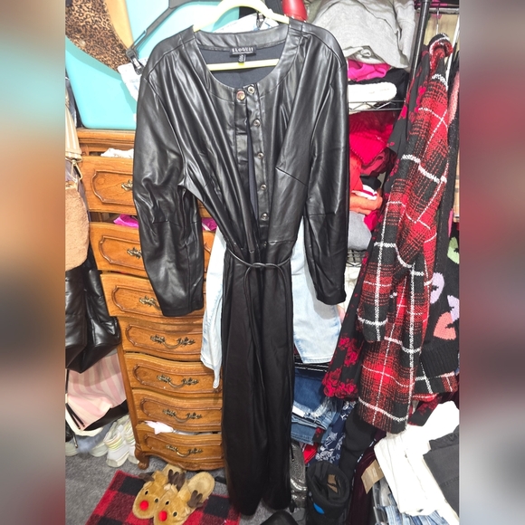 NWOT ELOQUII 18 Faux Leather Jumpsuit With Tie - Picture 3 of 5